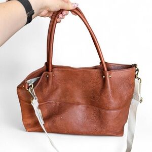 Madewell NWT Floral Lined Transport Tote English Saddle & Hana Cream